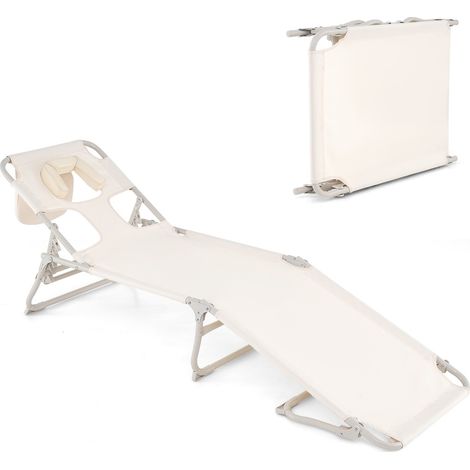 Sedia abbronzante con fori per viso e braccia schienale e poggiapiedi regolabili, Sdraio da spiaggia pieghevole Beige (1/4)
