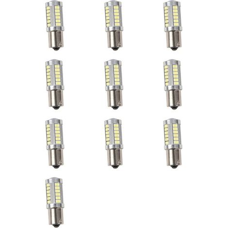 Convient pour 10 ampoules LED blanches BA15S 12V pour veilleuse de voiture, 1156 P21W argentées, 33 LED