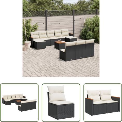 Gartenmöbel - 11-tlg. Garten-Sofagarnitur mit Kissen Schwarz Poly Rattan (1/5)