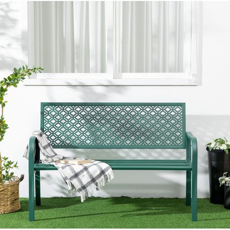 banc jardin siege 2 places ergonomique acier vert OKMYHOME (1/4)