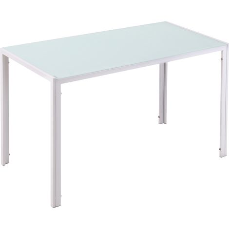 Esstisch für 4 Personen, Tischplatte aus gehärtetem Glas, Metallbeine, Maße 120 x 60 x 75 cm, weiß