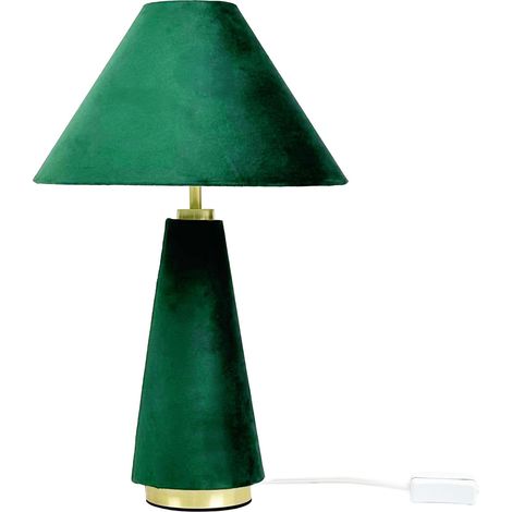 Lámpara de mesa Relaxdays, pantalla terciopelo y base metal, E14, 47x30 cm, dormitorio, verde oscuro/dorado