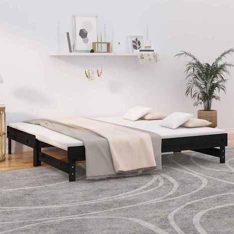 Lit banquette coulissant en pin massif noir 2 x 75 x 190 cm sans matelas - PANGIVO (1/5)