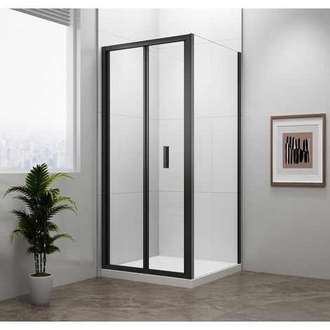 Cabine de douche carrée EASY BLACK 800x800mm, portes pliantes, variante L/R, verre clair