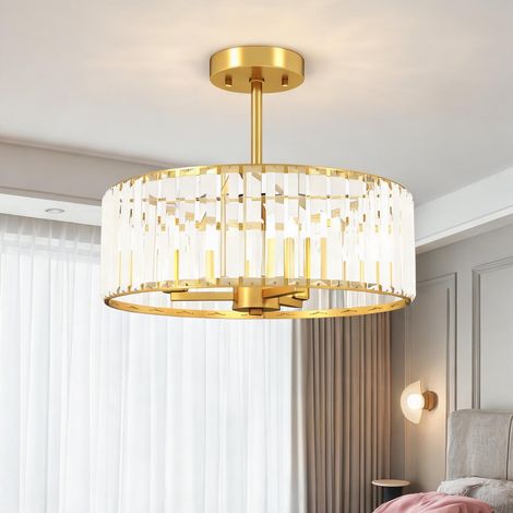Suspension cristal doré 3 ampoules E14 plafonnier métal en métal (1/5)