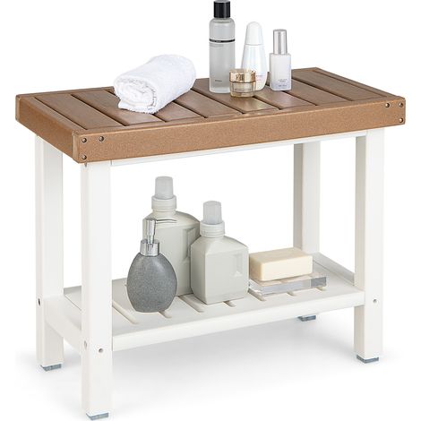 COSTWAY 2-Tier Shower Bench Waterproof HDPE Bathroom Shower Stool-Coffee (1/5)