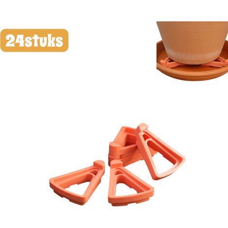 Lot de 24 supports surélevés pour pots de fleurs conception modulaire avec base aérée antidérapante et antirouille structure triangulaire orange pour protéger les racines (1/5)
