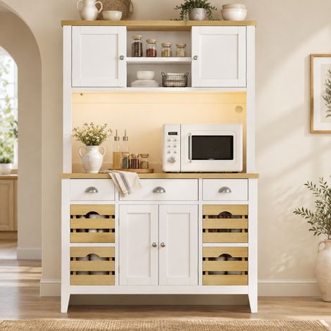 Mobile alto da cucina 120/40/188 cm bianco con LED RGB e ripiani regolabili (1/5)