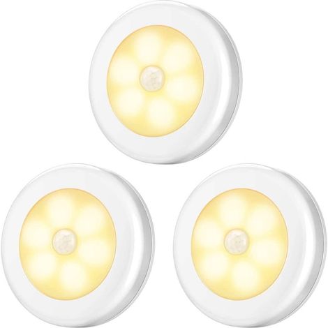 Set di 3 luci notturne a LED con sensore di movimento - Luce notturna per cameretta - Funzionamento a batteria - Sensore wireless - Per bambini e neonati - Luce bianca calda (1/5)