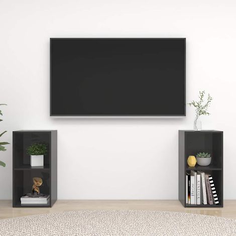 vidaXL Meubles TV 2 pcs Gris brillant 72x35x36,5 cm Bois d'ingénierie (1/5)