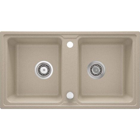 Granitspüle, 2 Becken, sandfarbener Stahl, ZQZ 7203 (1/3)