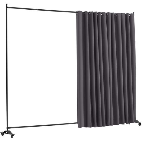 Séparateur de pièce mobile, panneau avec roulettes et rideau, paravent autoportant pour bureau, chambre, salle à manger, étude, gris (1/5)