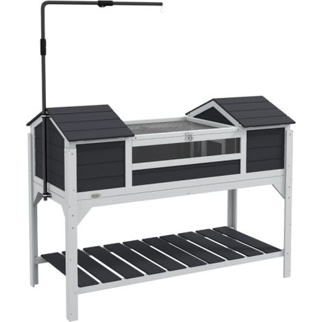 Adjustable Wooden Tortoise Enclosure with Openable Lid,Dual Houses,Storage Shelf and Fixed Tray-Grey (1/5)