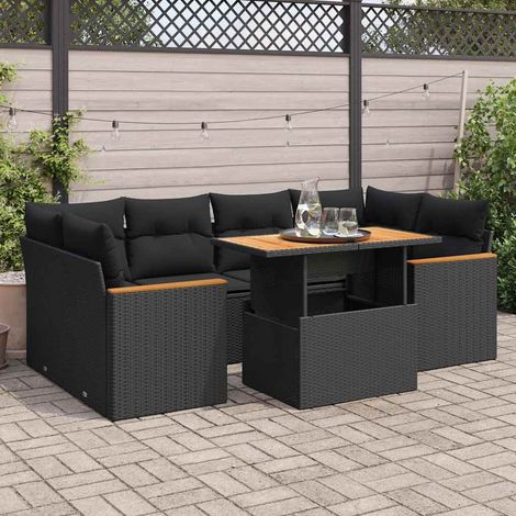 vidaXL Set sofás jardín y cojines 6 pzas ratán sintético acacia negro (1/5)