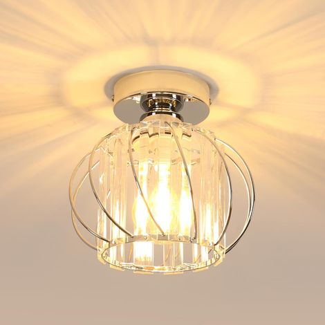Plafonnier Cristal Moderne Douille E27, 19CM Chromé Lampe de Plafond Lustre Industriel Vintage avec Abat-jour en forme de Cage pour Entrée Couloir Chambre Salon (1/5)