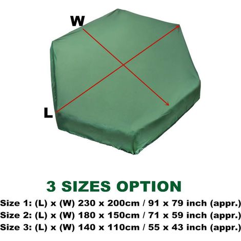 Couverture hexagonale verte pour bac à sable (180 x 150 cm) en tissu Oxford 210D, résistante aux UV, à la poussière et à l'eau.