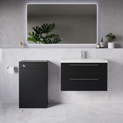 Napoli 390 Nero Oak 1300mm Wall Mounted 2 Drawer Vanity Unit and Toilet Suite with Glide Basin - 1300mm - Chrome 480mm HandleWithout Kingston Toilet Pan