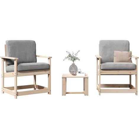 3-tlg. Garten-Lounge-Set Massivholz Kiefer