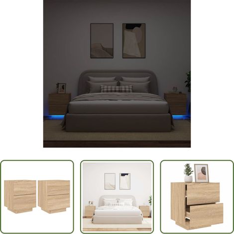 Lumière LED - Armoires de chevet et lumières LED 2 pcs chêne sonoma (1/5)
