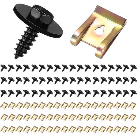55 Set Auto Kit de Clip à Vis écrou, U Clips de Fixation Voiture, Vis de Carrosserie, Boulons de Agrafes Carrosserie, U Clips de Fixation Universels en Métal pour Voiture Garde-boue Pare-chocs (1/5)
