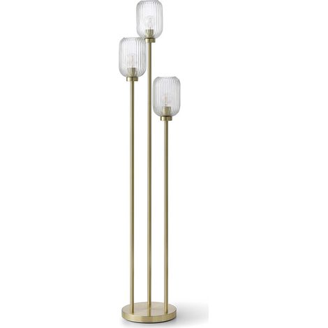Lampadaire vintage en métal et verre - 3 globes - D. 30 x H. 161 cm -  Doré - LOUXOR
