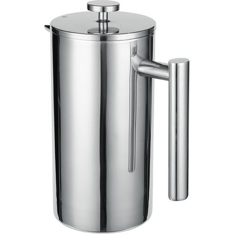 Cafetière à piston (French Press) en acier inoxydable  1 litre (5 tasses)  Conception à double paroi isotherme  Comprend des filtres de rechange et des instructions
