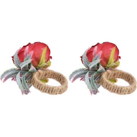 2pcs serviettes de table créatives style occidental, anneaux à serviette avec fleurs artificielles pour décoration d'hôtel bohème, couleur vin rouge (modèle CJK-6626) (1/5)