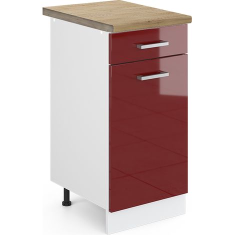 Schubladenunterschrank R-Line, Bordeaux Hochglanz, 40 cm , AP Eiche, Vicco