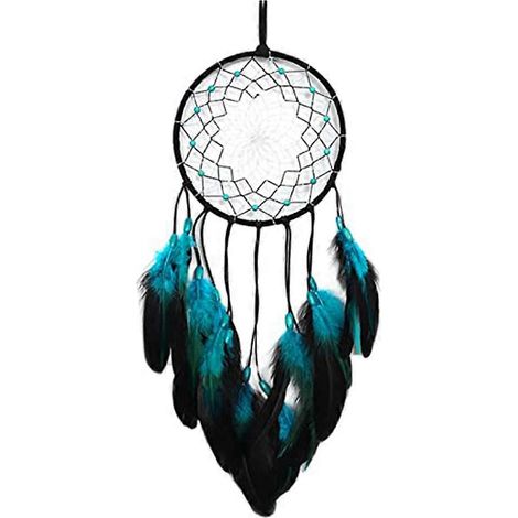 Attrape-rêves bleu avec plumes, 1 pièce, filet circulaire traditionnel indien fait main pour décoration murale (1/5)