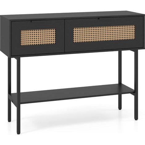 100 cm Table Console Cannage Rotin Meuble de Rangement 2 Portes et Étagère pour Entrée et Salon Étroit Noir (1/5)