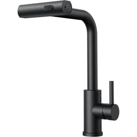 Robinet de Cuisine Cascade Noir, Rotatif à 360° Mitigeur Cuisine avec Douchette, Acier Inoxydable à Haute Pression avec Levier Unique et 3 Modes de Pulvérisation (1/4)