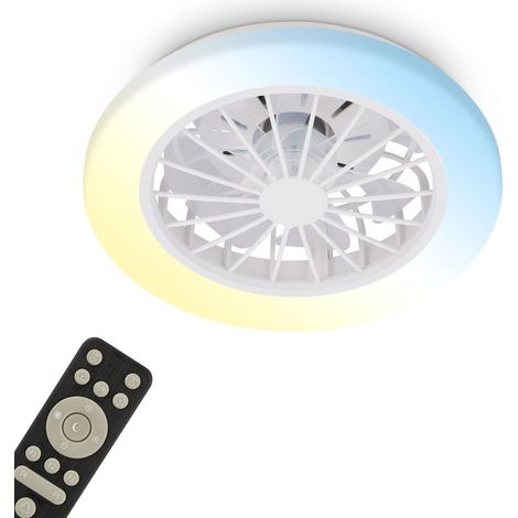 Briloner Deckenventilator mit Licht Fernbedienung Ø38cm Rund 24W 2600lm 3000K-6500K Warmweiß bis Tageslichtweiß DC-Motor Weiß - Deckenleuchte Schlafzimmer Wohnzimmer Flur