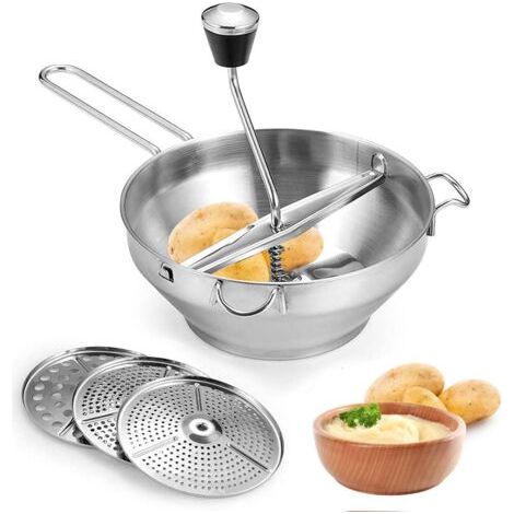 Applicable Moulin a Legumes Manuel, Moulin à Légumes en Acier Inoxydable avec 3 Couches de Tamis, moulin rotatif pour Passer les Fruits & Légumes, Passe au Lave-Vaisselle (1/5)