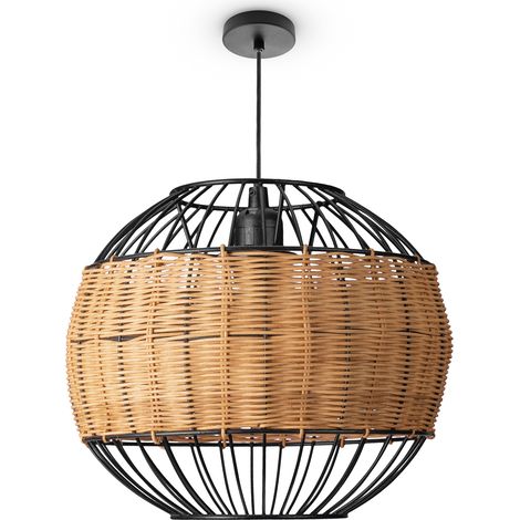 Paco Home Rattan Pendelleuchte Wohnzimmer Tischleuchte Boho Käfig Lampe Nachttisch Metall Natur (Ø30cm), Pendelleuchte - Typ 3
