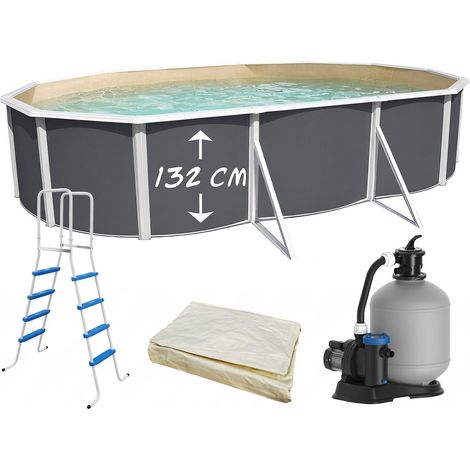 Piscine hors-sol acier Toi ANTHRACITE MAGNUM ovale 640 x 366cm H 132cm liner sable