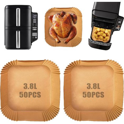 LaBlanc - 100 Pièces Papier Cuisson Air Fryer pour Ninja Double Stack Air Fryer SL300EU, Accessoires Air Fryer pour Ninja Double Stack 7,6l SL300EU, Plat Air Fryer Ninja, Moule Air Fryer
