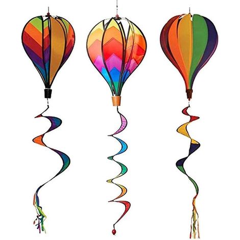 Set mit 3 Regenbogen-Heißluftballon-Wetterfahnen - Outdoor-Spielzeug (1/5)