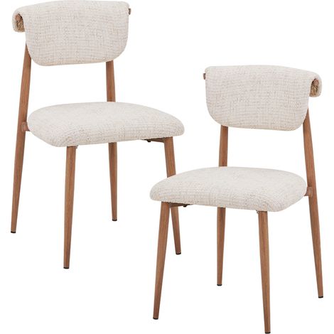 ADRIA - Lot de 2 chaises en tissu beige pieds couleur bois
