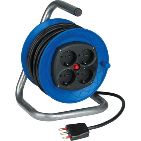 Avvolgicavo con spina 16A e 4 prese bipasso/schuko 10A/16A, 3500W, cavo 15 metri, blu, serie CR - Rosi CR14154BNS