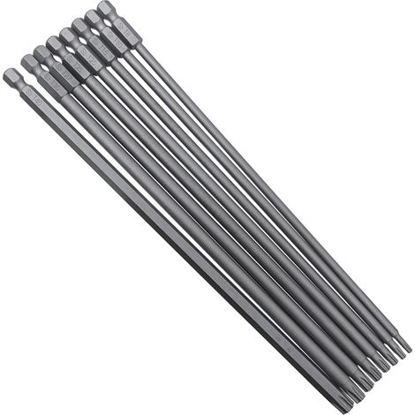 8 Pièces Embout Tournevis Torx Magnétiques,Extra Long 200mm Tamper Proof Tournevis Torx en Acier S2,Tige Hexagonale de 1/4" T8/T10/T15/T20/T25/T27/T30/T40 pour Tournevis Électrique Manuel (1/5)