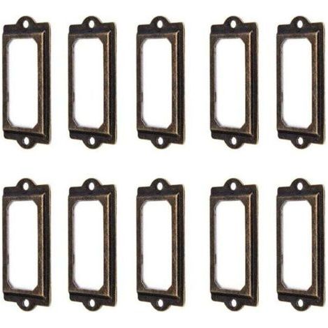 Lot de 50 porte-étiquettes en métal bronze vintage 60 x 17 mm – Fer robuste pour tiroirs, bibliothèques, armoires – Installation facile - 50Pcs (1/4)