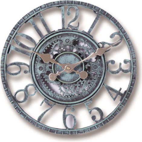 Horloge Murale d'extérieur, 30cm étanche Horloge de Jardin, horloges de décor rétro pour la Maison la Cuisine Le salon - non silencieuses (Turquoise)