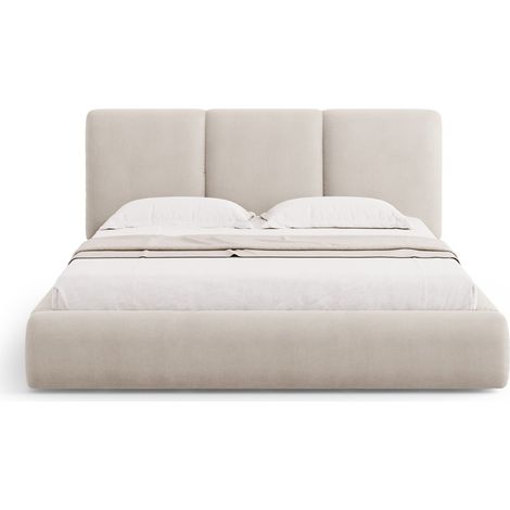 Lit coffre avec tête de lit 160x200cm en chenille beige (1/5)