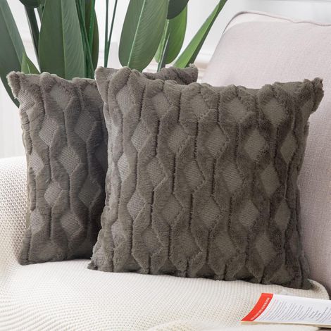 Juego de 2 fundas de cojín decorativas de suave terciopelo de lana corta, estilo lujoso, para sofá o dormitorio, 45 x 45 cm, color topo. (1/4)