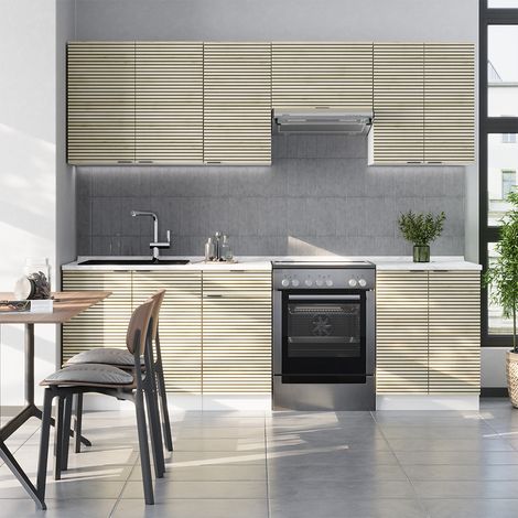 Mueble de cocina Fame-Line, Panel roble/blanco, 240 cm sin encimera, Vicco