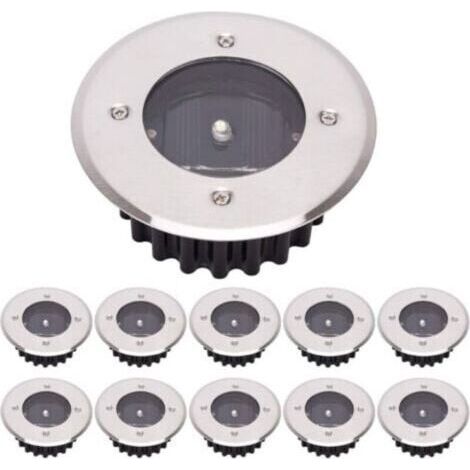 LED Lampe solaire au sol 10 Pack, lumière extérieure, Réverbère Lumières, Ensevelies Lumière, étanche IP65 (Blanc Froid, Rond) [Classe énergétique A+] (1/4)