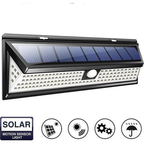 Applique murale solaire 118 LED 1000 lumens – Détecteur de mouvement 120° – Étanchéité IP65 – Angle d'éclairage 270° – Installation facile (1/5)