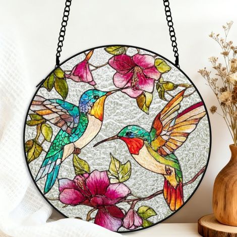 Attrape-soleil vitrail colibri 9 cm décoration fenêtre suspendue oiseau artistique cadeau femme (1/5)