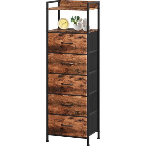Commode Haute de Rangement avec 5 Tiroirs en Tissu, Marron (1/5)