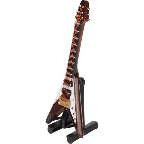 Guitare électrique miniature en bois avec support et étui, modèle Coffee Mini Instrument de Musique Décoration 10 cm (1/5)
